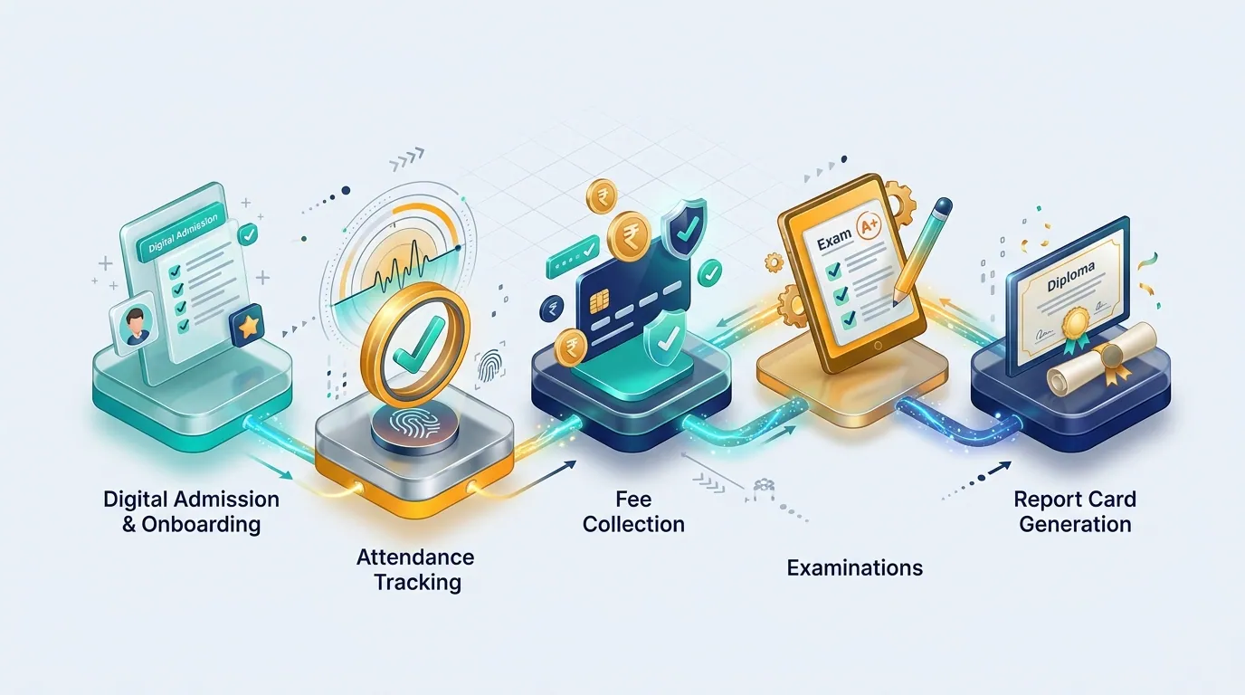 Connected School Workflow Pipeline 3D Illustration