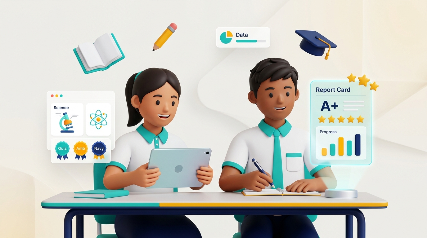 Students using digital learning resources in a school setting