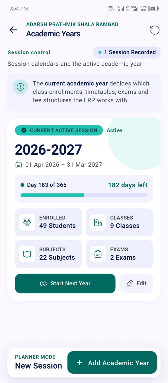 Academic Years screen in the Ellifo mobile app