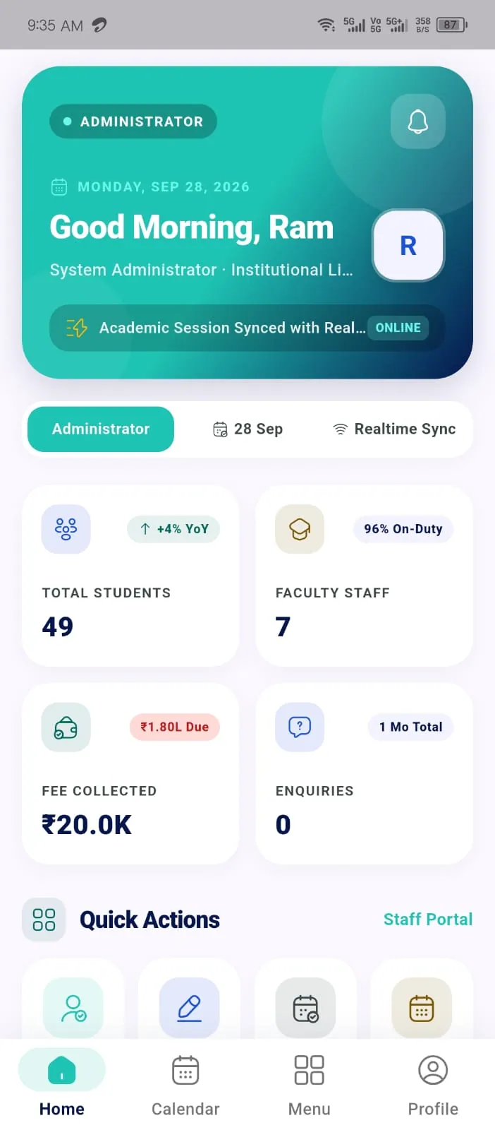 Ellifo school management software mobile app &mdash; administrator dashboard