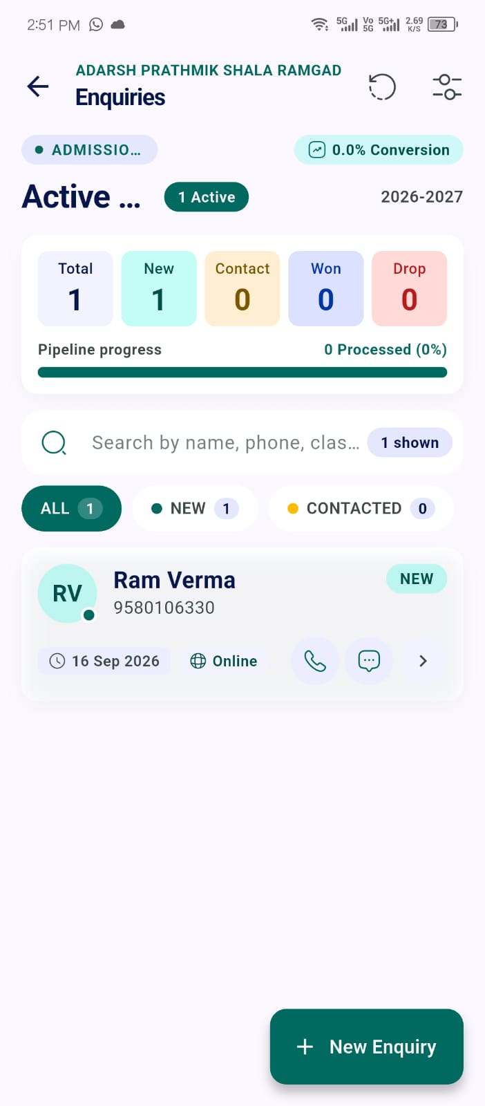 Enquiries screen in the Ellifo mobile app