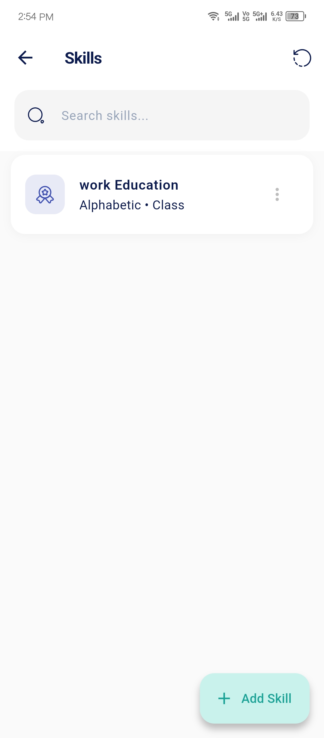 Skills screen in the Ellifo mobile app