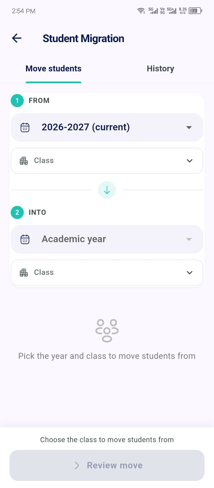 Student Migration screen in the Ellifo mobile app