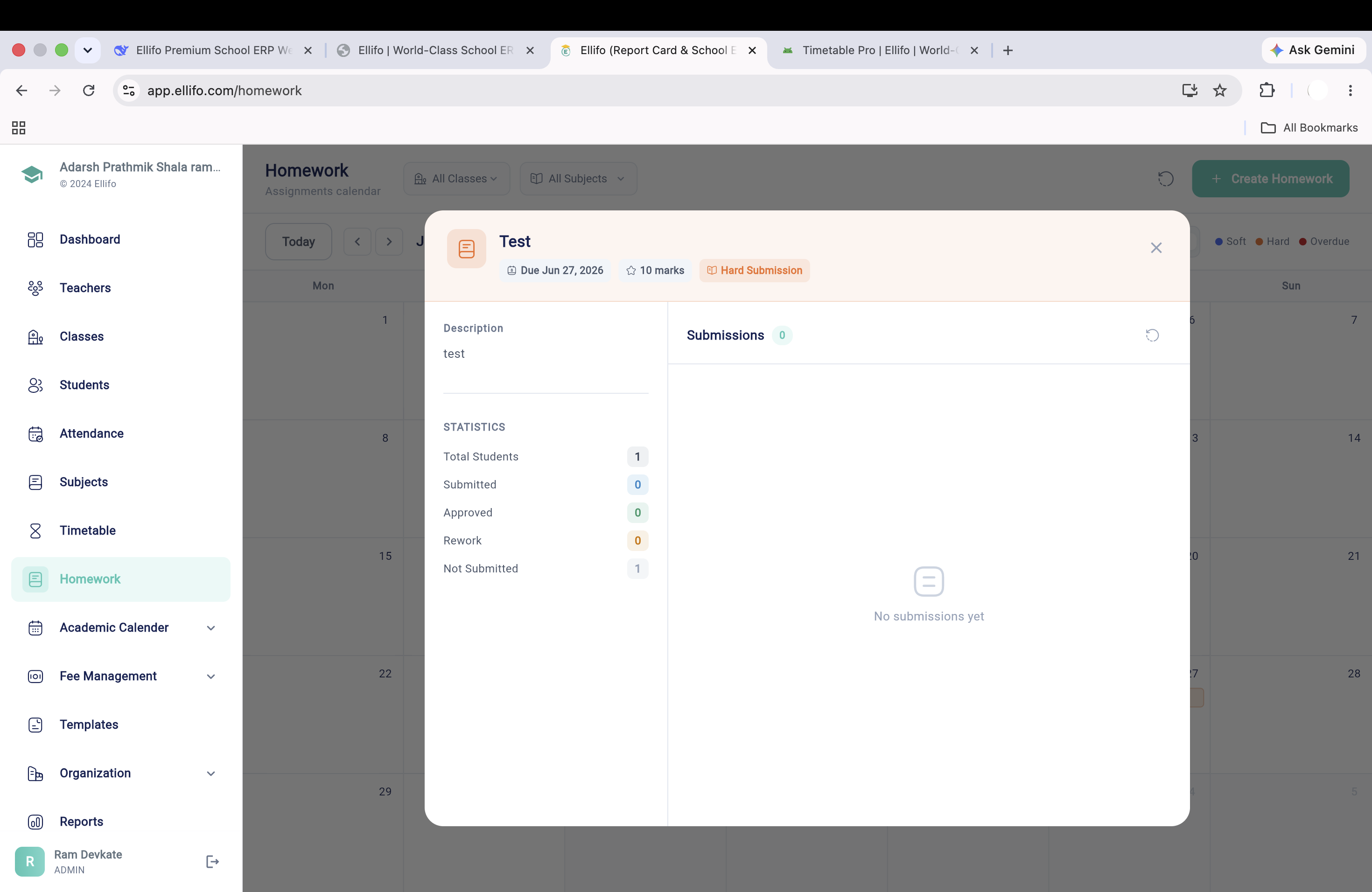 Homework Management Interface