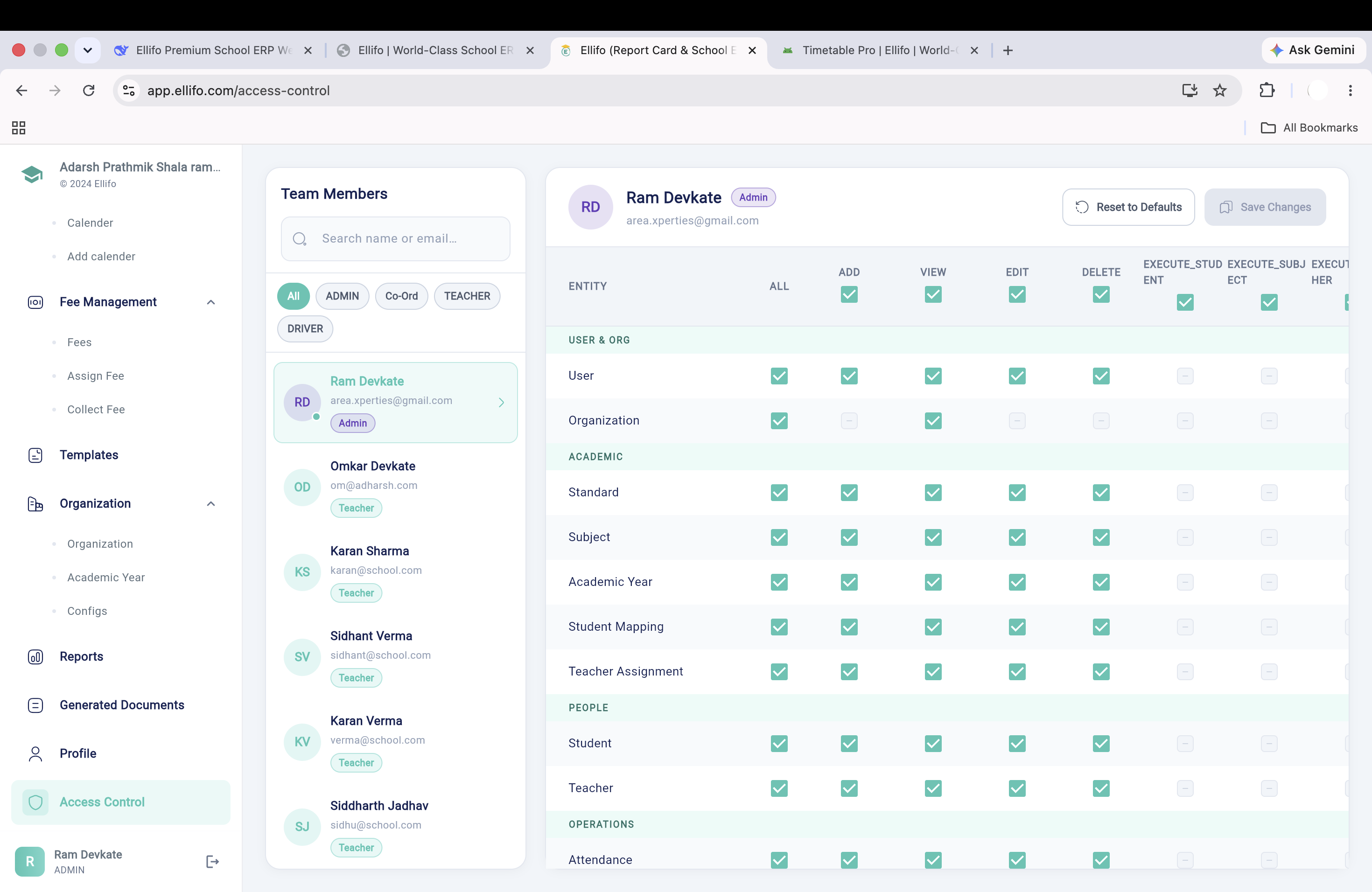 Permissions Management Interface