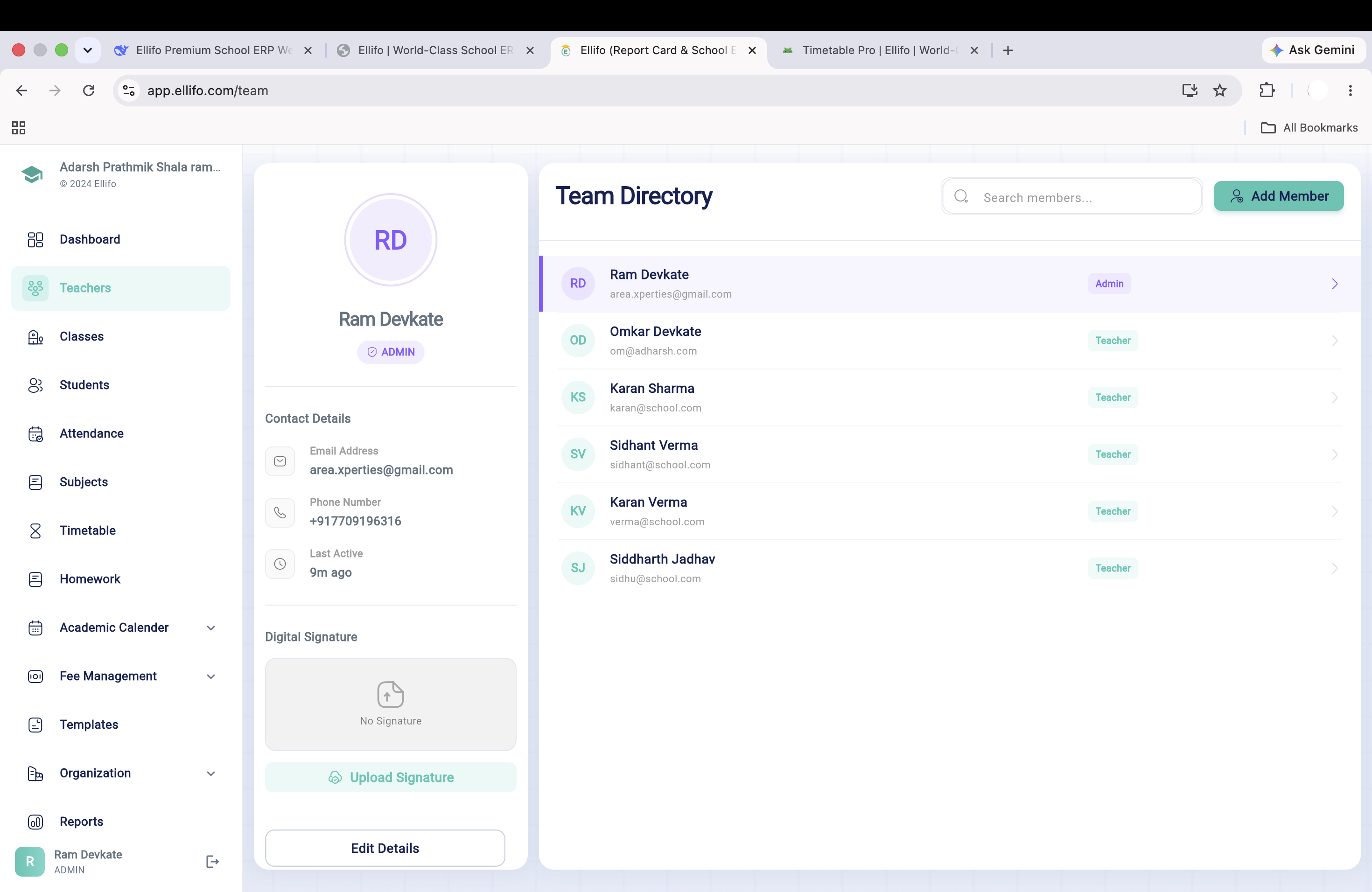 Teacher Management Interface