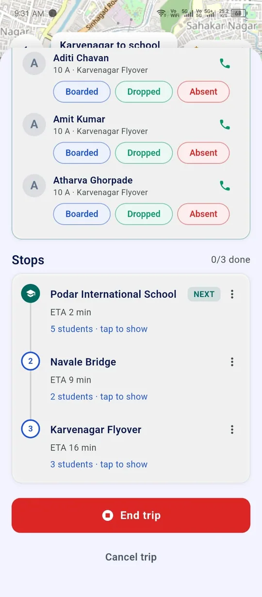 Ellifo driver app – Driver: live trip map