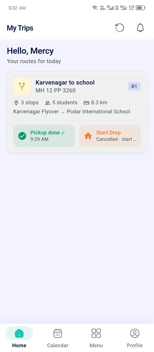 Ellifo driver app – Driver: today's trips