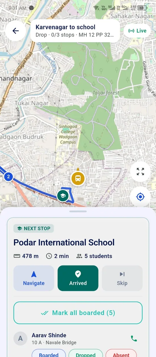 Ellifo driver app – Driver: trip in progress